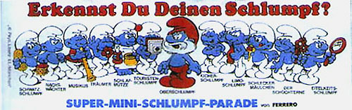 Оригинальный немецкий вкладыш серии Super Mini Schlumpf Parade - Erkennst du deinen Schlumpf ? (1983)