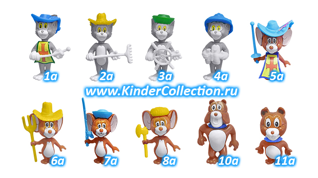 Цветовые варианты исполнения игрушек сборной серии Tom und Jerry K93 n.47-58 (1992, Европа)